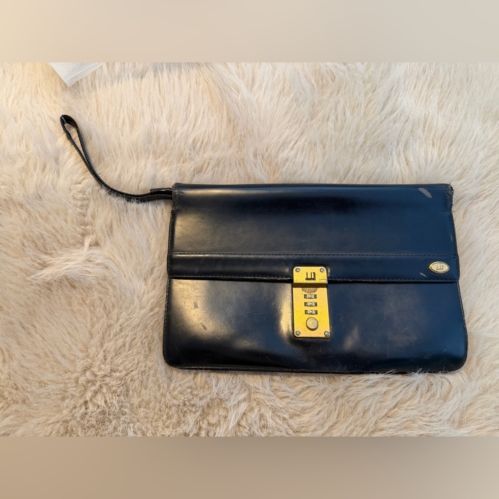 Dunhill Black Leather Clutch with Gold Accents